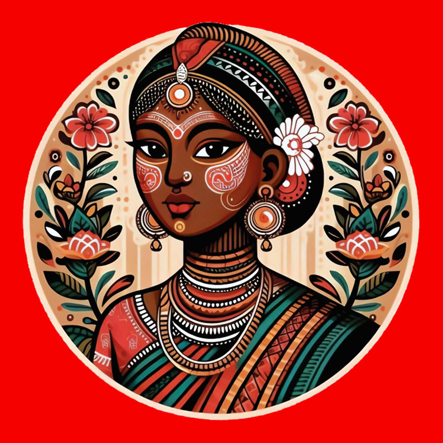 Tantra Indian Tribal Women's 100% Cotton Round Neck Graphic Printed T-Shirt - Shipping Globally!