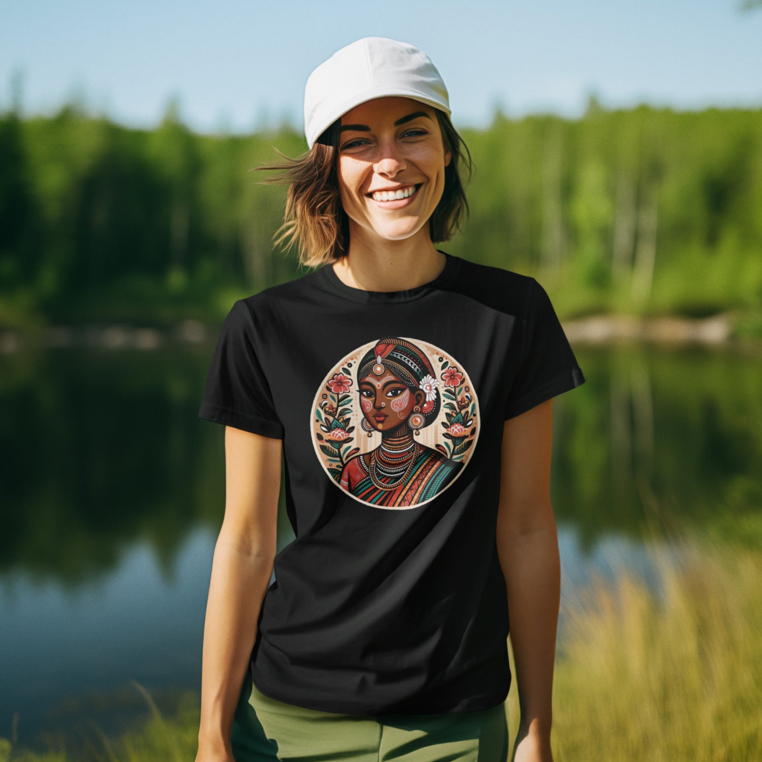 Tantra Indian Tribal Women's 100% Cotton Round Neck Graphic Printed T-Shirt - Shipping Globally!