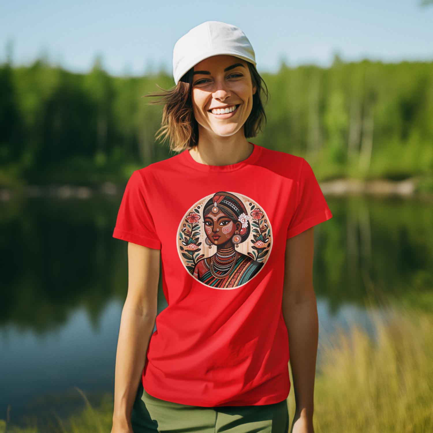 Tantra Indian Tribal Women's 100% Cotton Round Neck Graphic Printed T-Shirt - Shipping Globally!