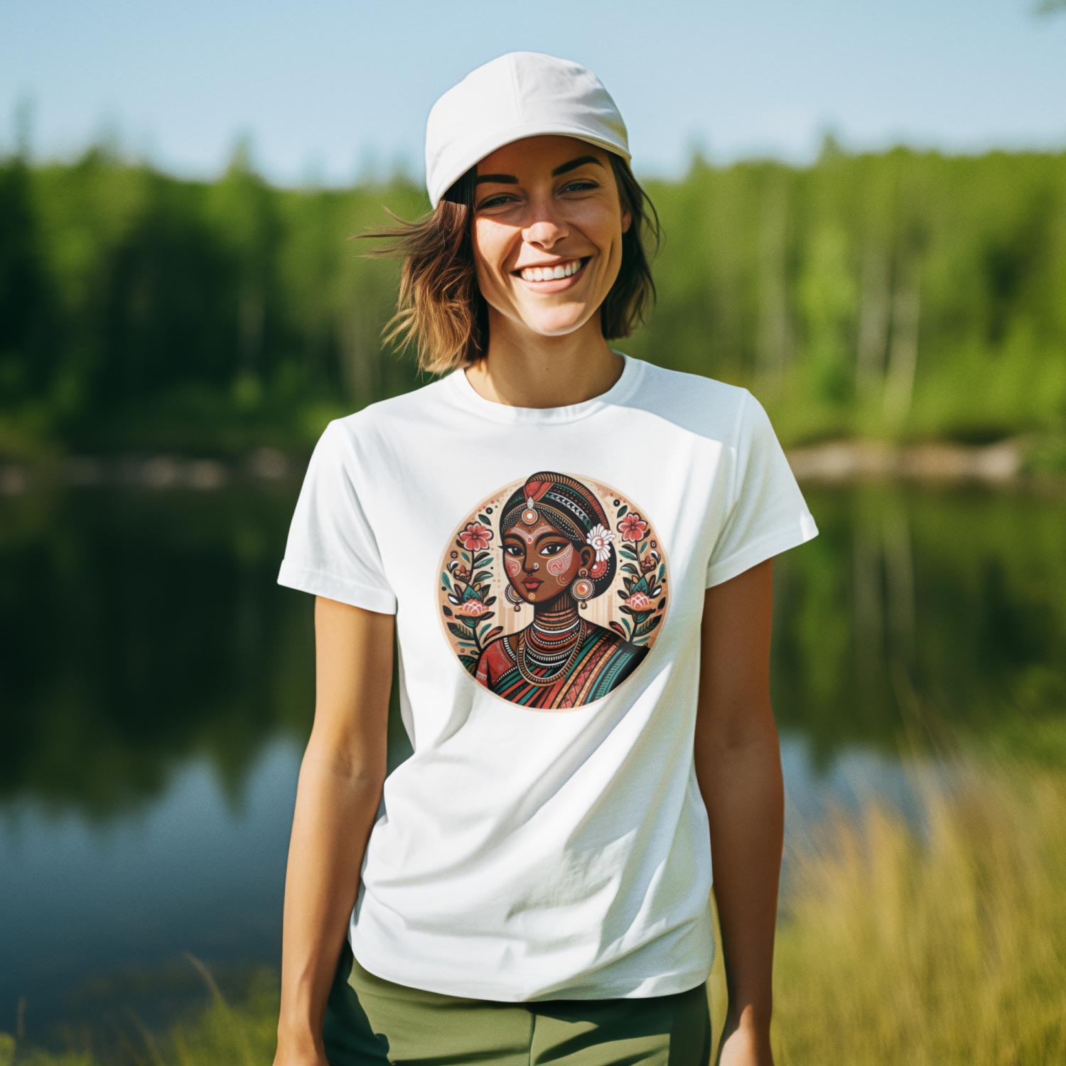 Tantra Indian Tribal Women's 100% Cotton Round Neck Graphic Printed T-Shirt - Shipping Globally!