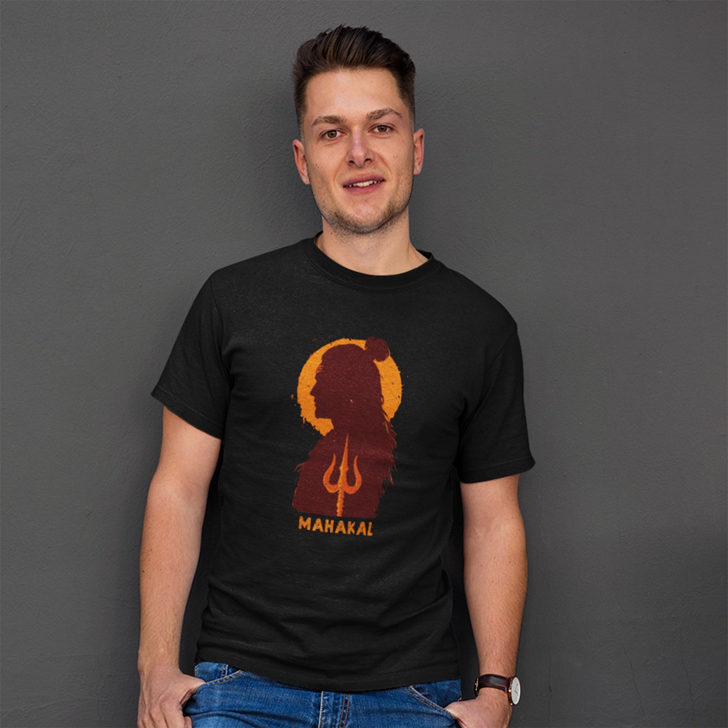 Tantra Mahakal -Graphic Print Regular Fit Half Sleeve Round Neck Cotton T-Shirt - Shipping Globally!
