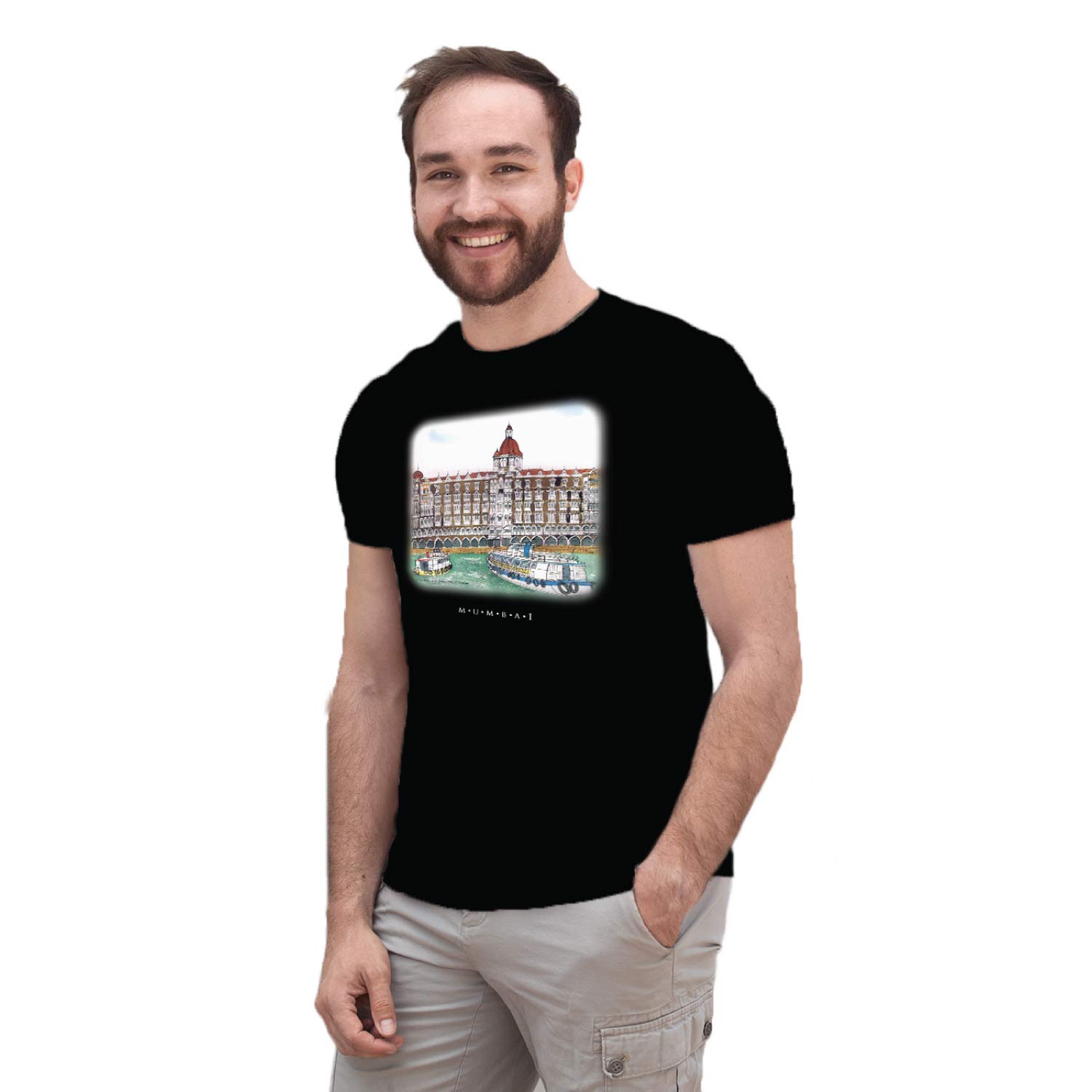 Mumbai Art 01 – Tantra Original Brand Since 1997 – Unisex Graphic Cotton Tee – Iconic Taj Hotel & Sea City-Inspired Casual Wear - Shipping Globally!