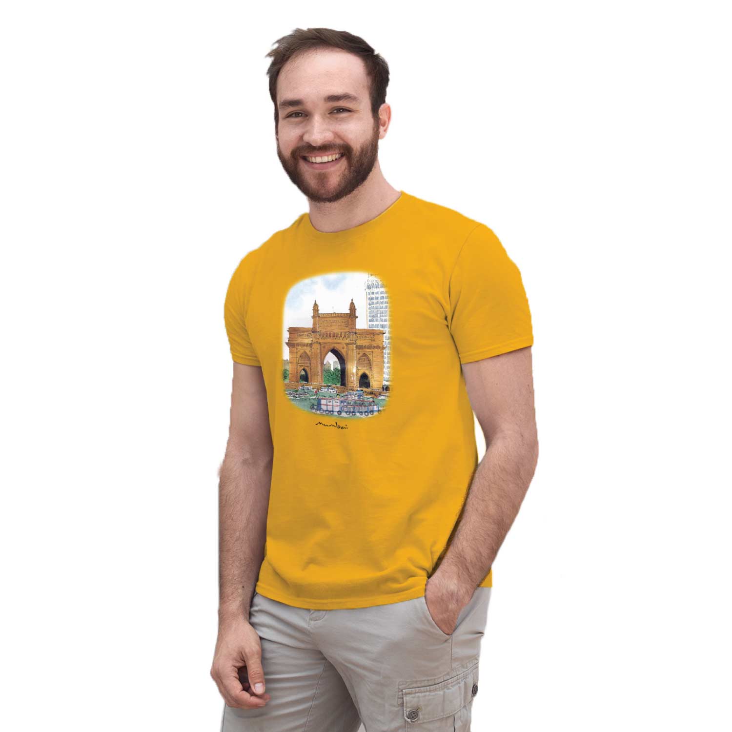 Mumbai Art 02 - Tantra Original Brand Since 1997 – Unisex Cotton Tee – Iconic Gateway of India City-Inspired Casual Wear - Shipping Globally!
