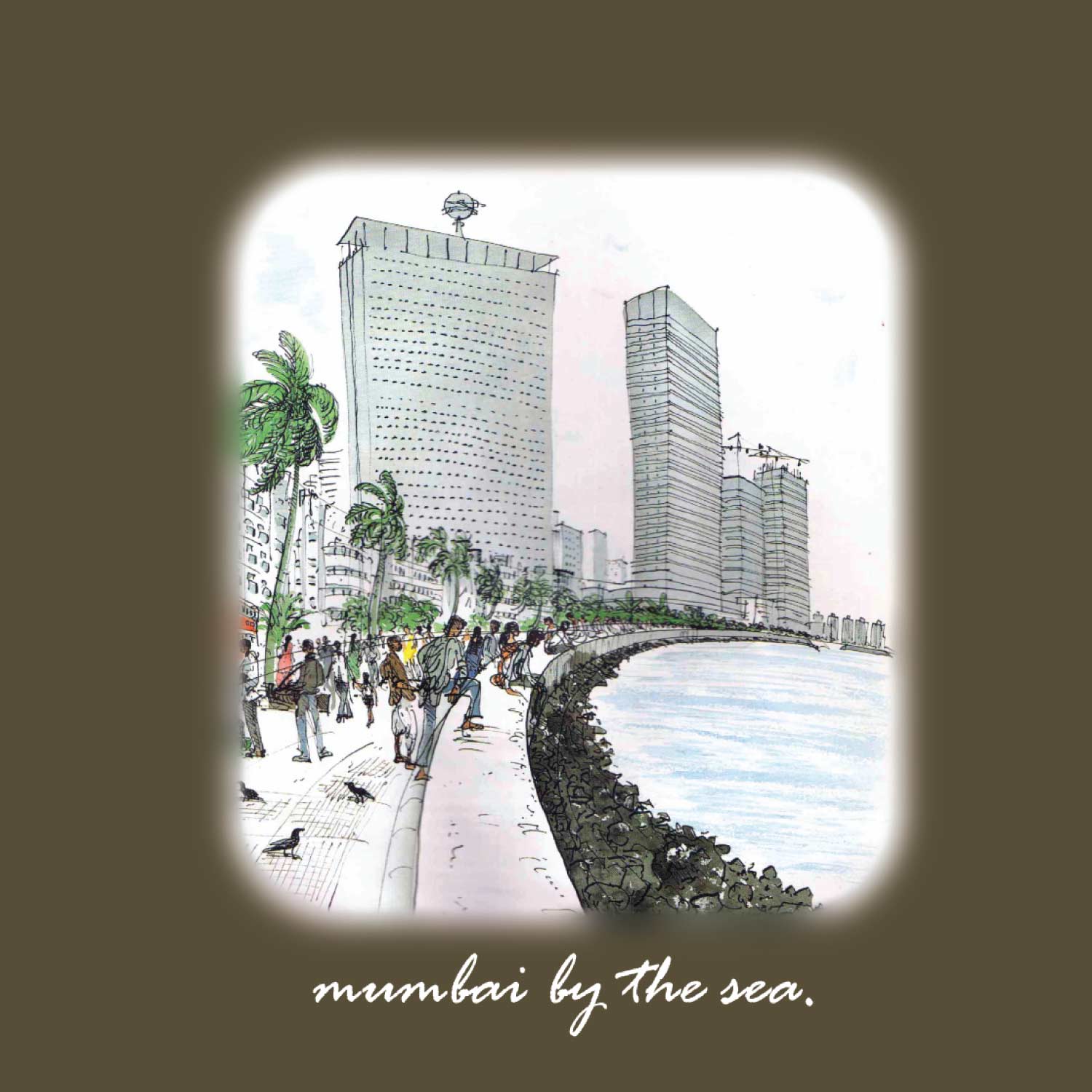 Mumbai Art 05 – Tantra Original Since 1997 – Unisex Cotton Tee - Celebrating Sea View City-Inspired Casual Wear - Shipping Globally!