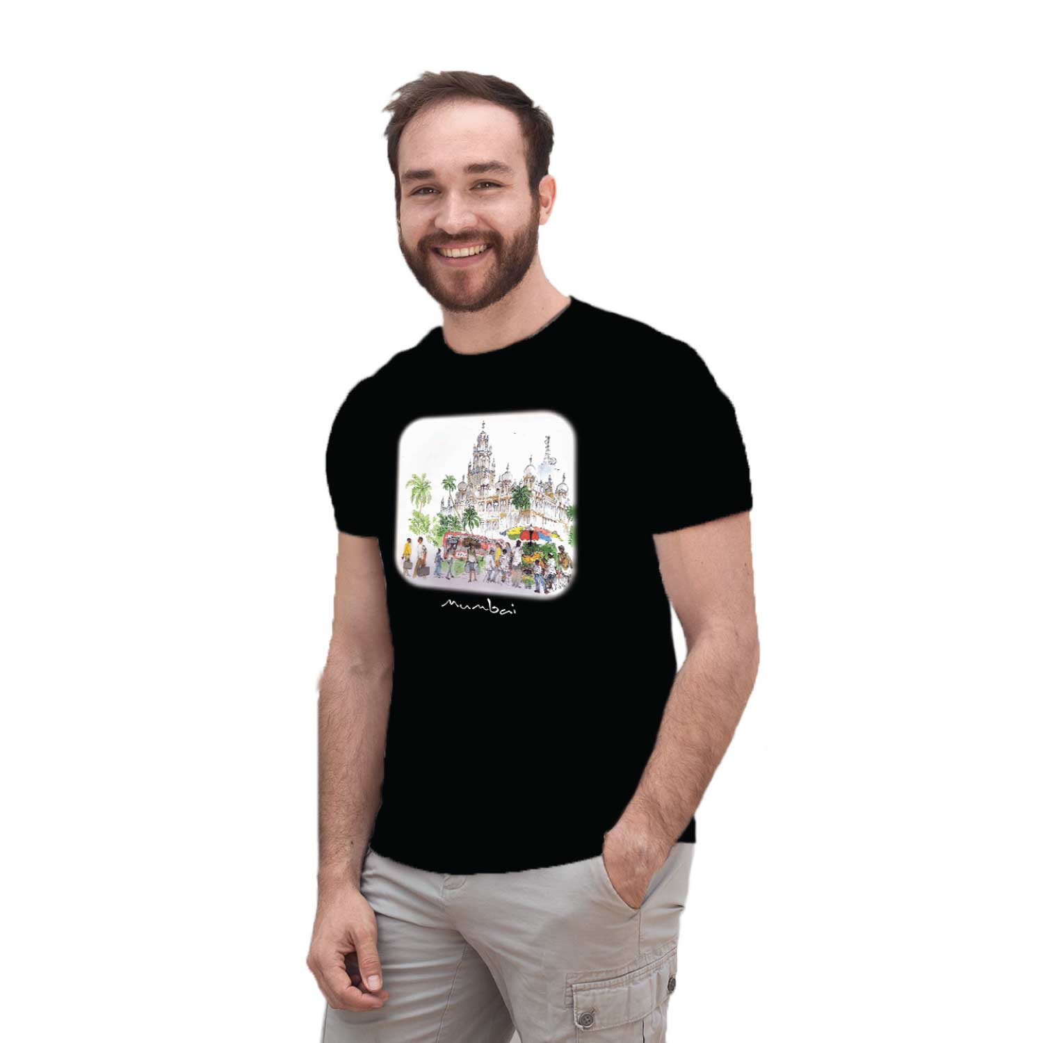 Mumbai Art 06 – Tantra Original Since 1997 – Unisex Cotton Tee - Cityscape with Street Life Casual Wear - Shipping Globally!