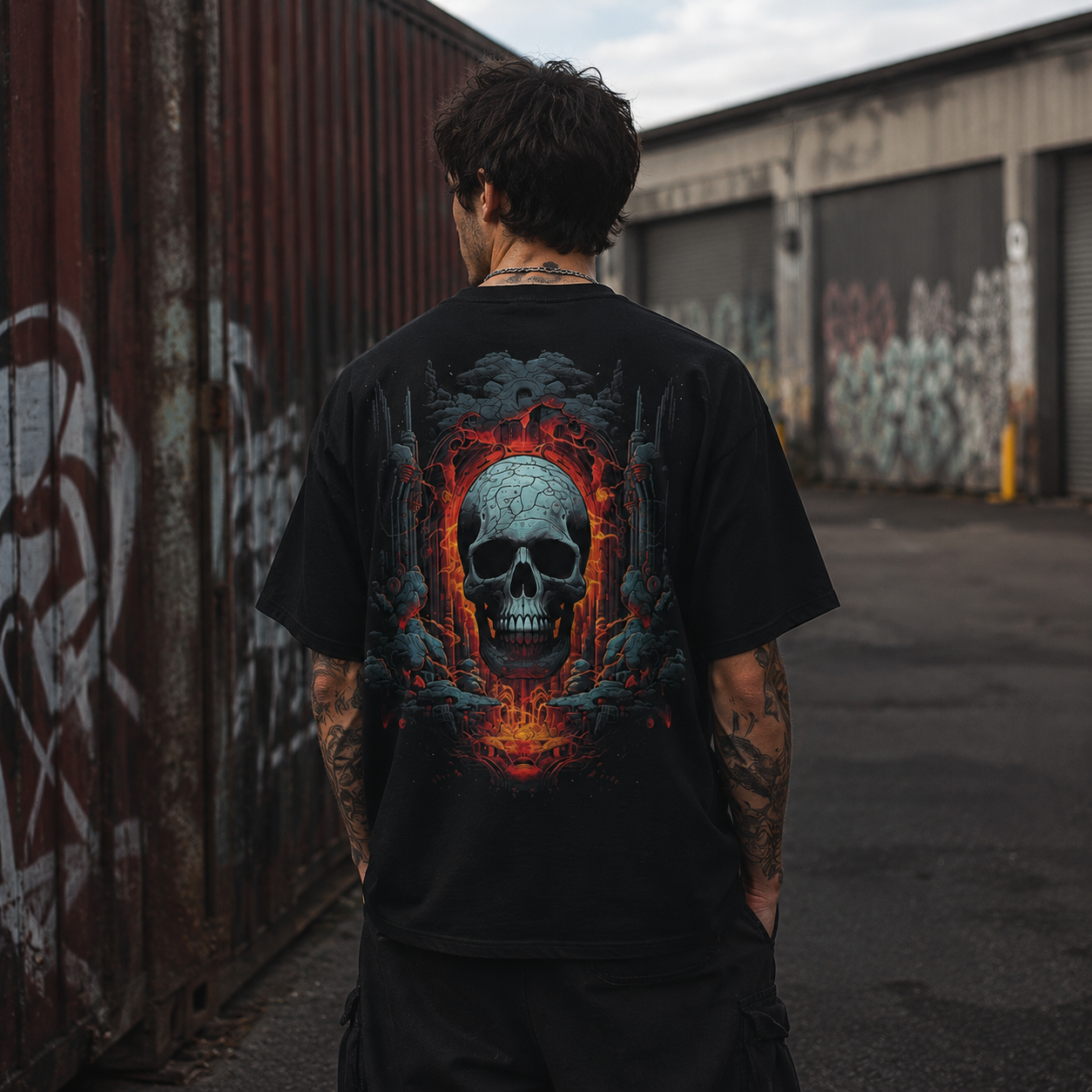 Skull Fire Oversize Back Print – Tantra Original Brand Since 1997 – Unisex Cotton Tee Everyday Wear - Shipping Globally!
