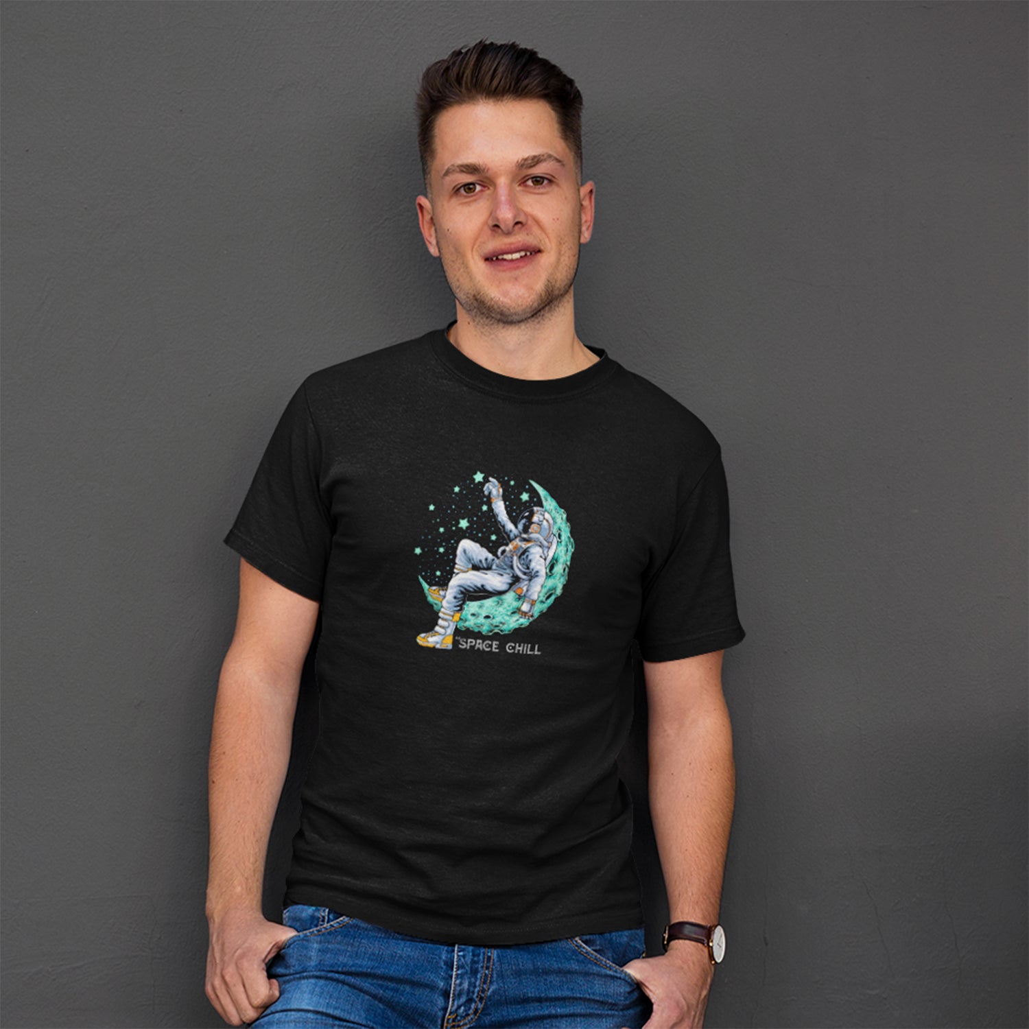 Tantra Space Chill - Graphic Print Regular Fit Half Sleeve Round Neck Cotton T-Shirt - Shipping Globally!
