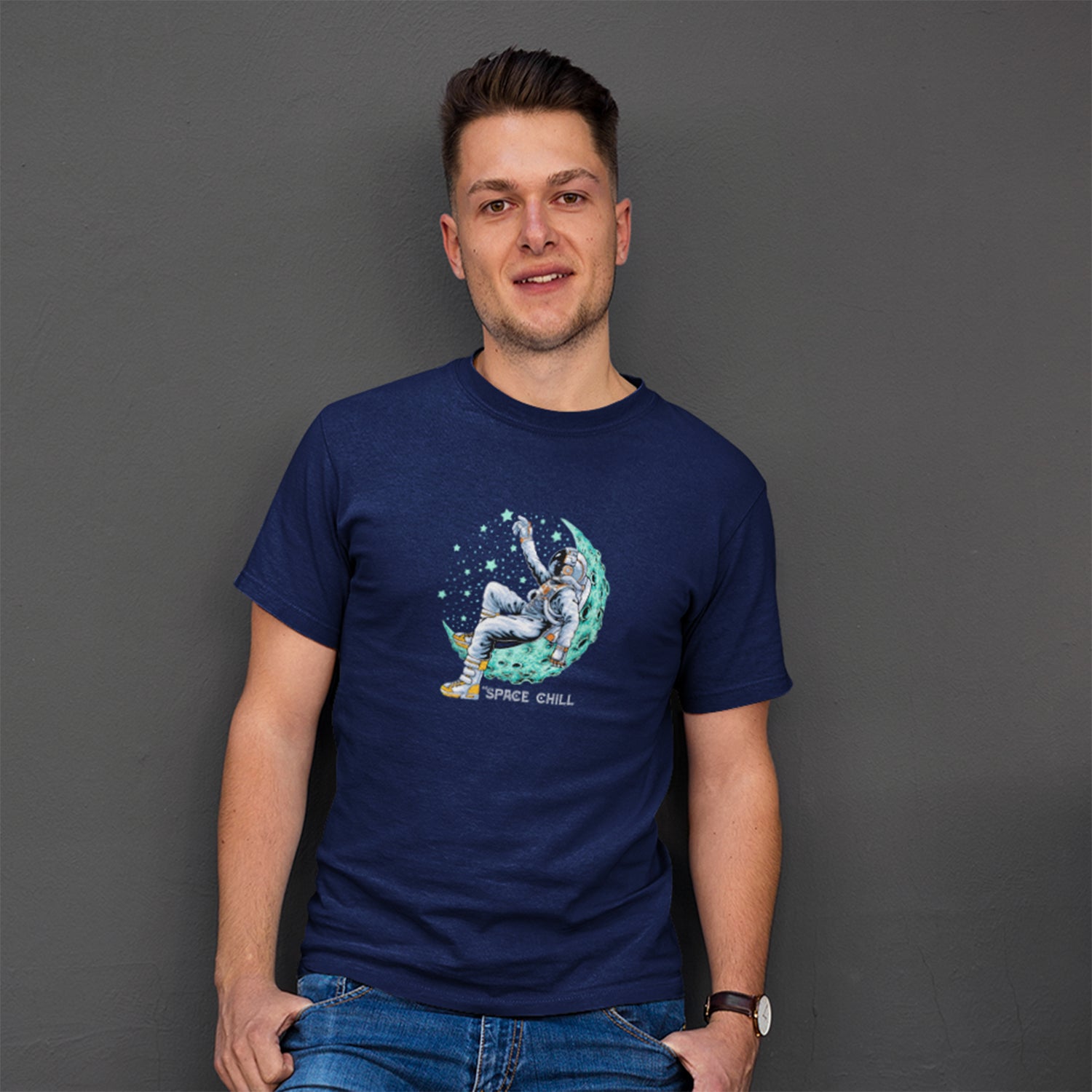 Tantra Space Chill - Graphic Print Regular Fit Half Sleeve Round Neck Cotton T-Shirt - Shipping Globally!