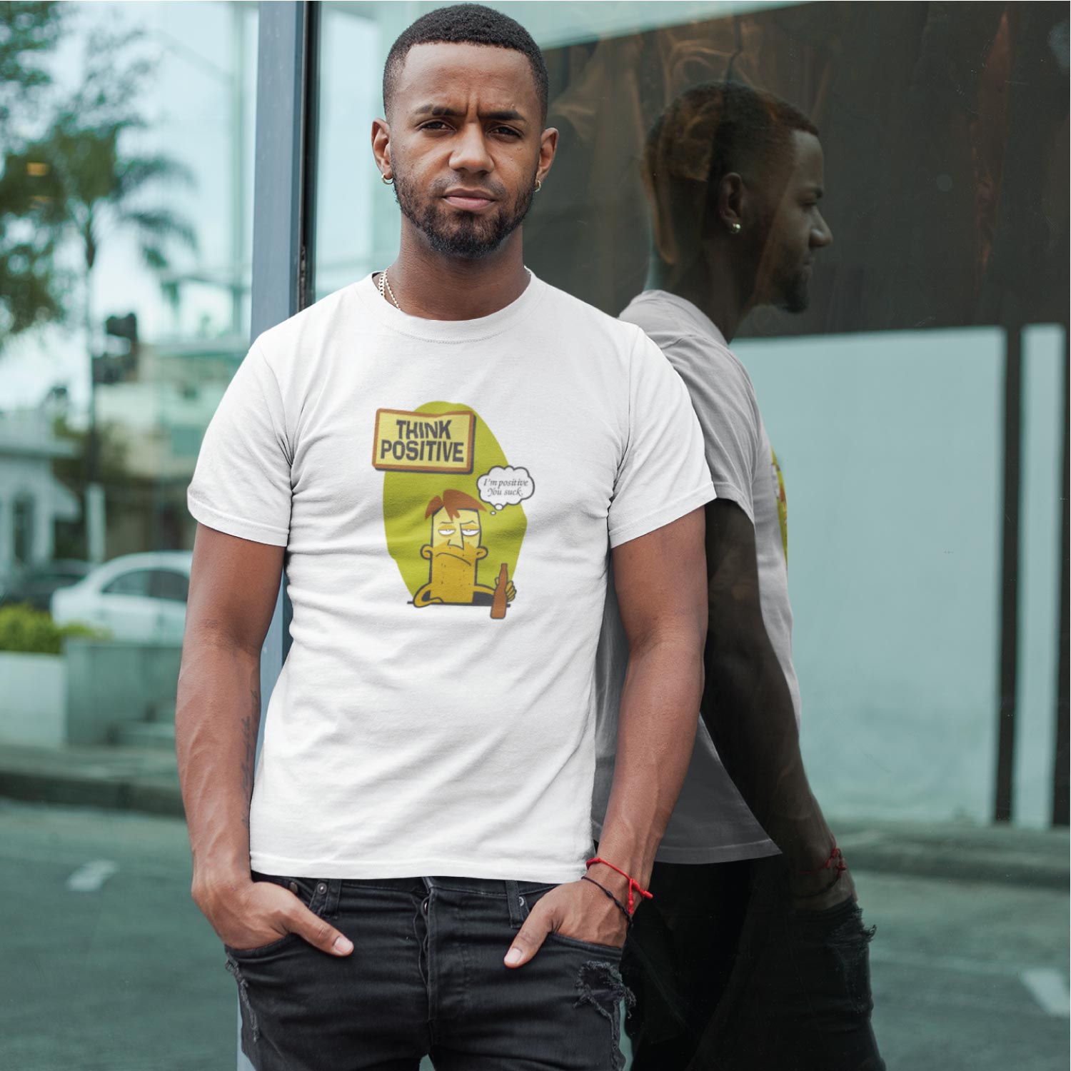 Tantra Think Positive 100% Cotton Round Neck Printed Tshirt - Shipping Globally!