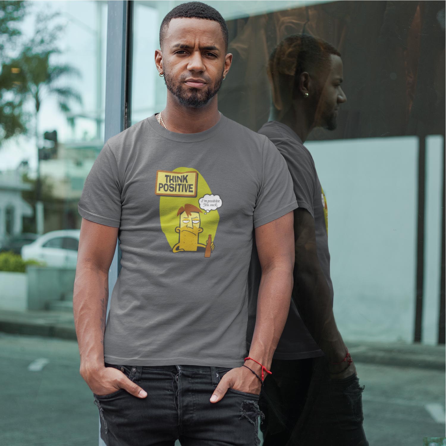 Tantra Think Positive 100% Cotton Round Neck Printed Tshirt - Shipping Globally!