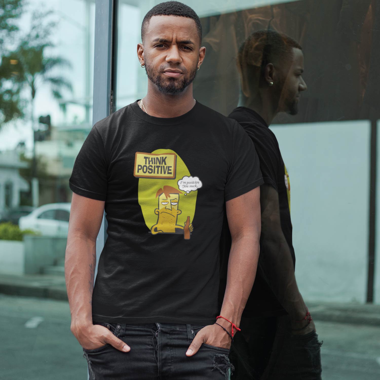 Tantra Think Positive 100% Cotton Round Neck Printed Tshirt - Shipping Globally!