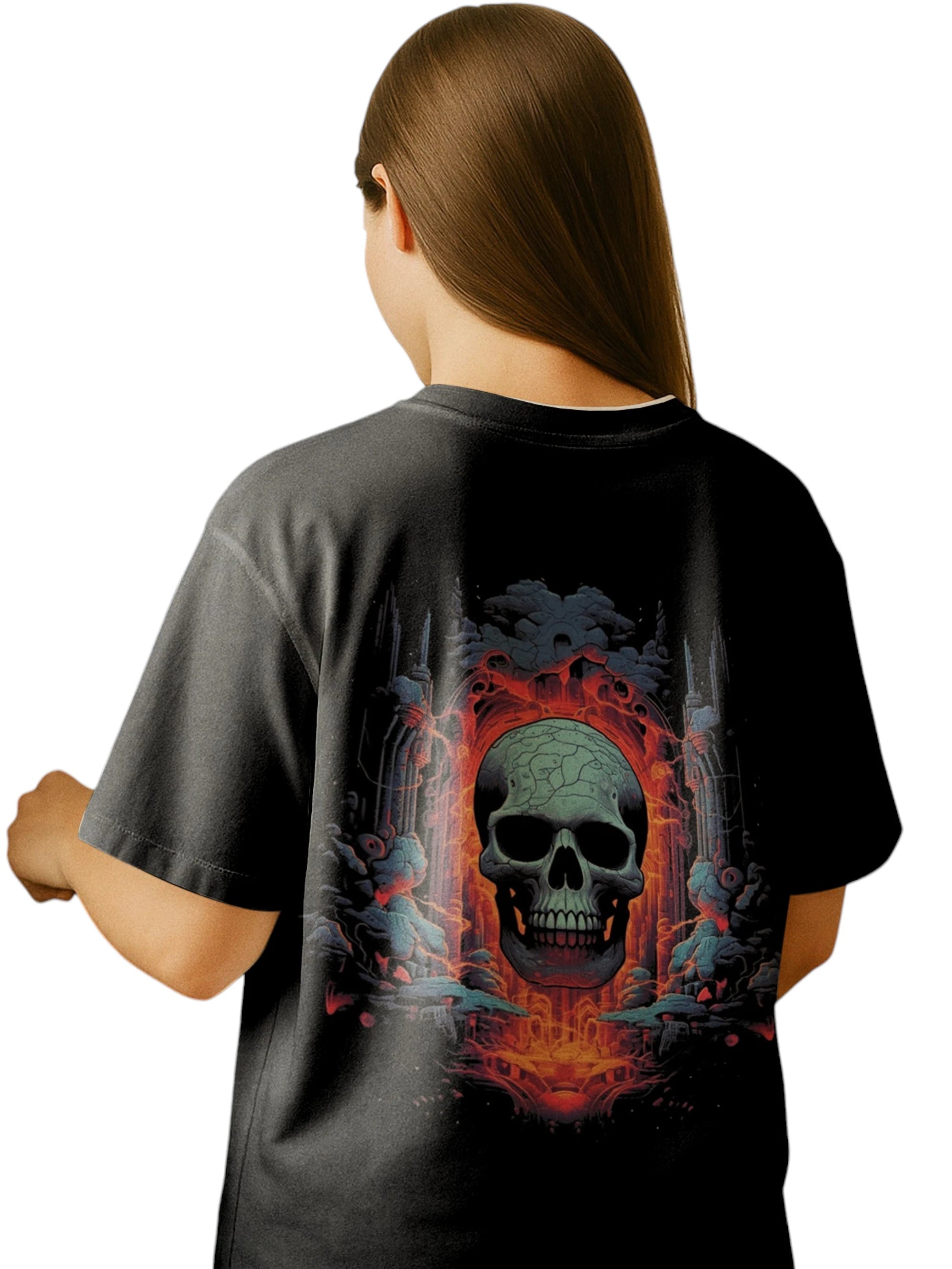 Skull Fire Oversize Back Print – Tantra Original Brand Since 1997 – Unisex Cotton Tee Everyday Wear - Shipping Globally!
